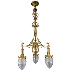 Historistic Chandelier Gilded with Original Glasses, circa 1890s