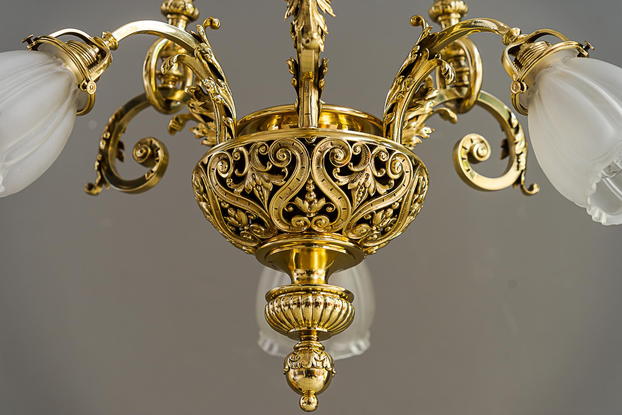 Historic chandelier vienna around 1890s with original antique glass shades For Sale 4