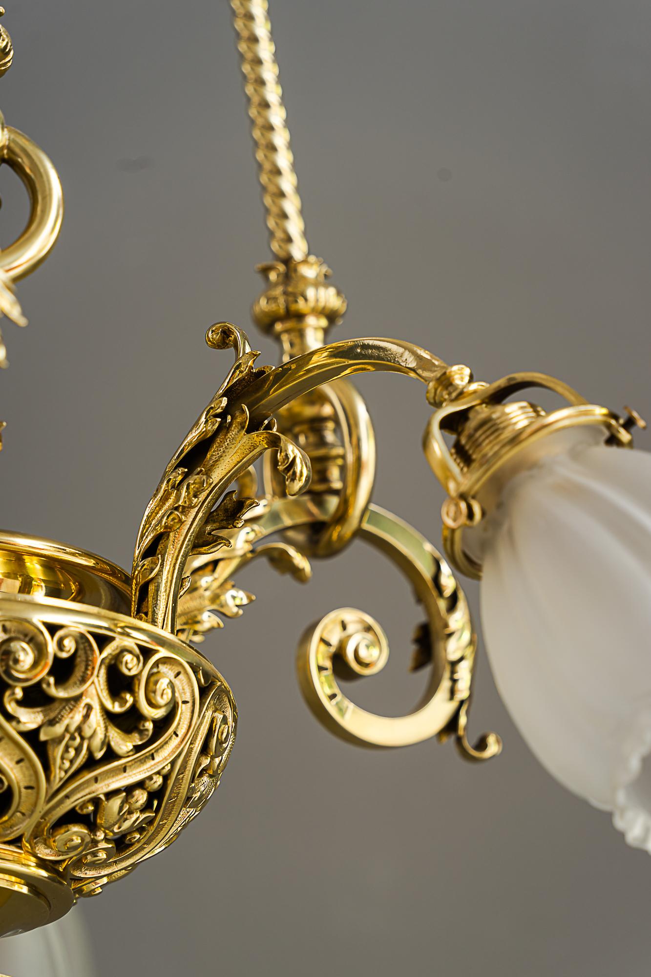 Historic chandelier vienna around 1890s with original antique glass shades For Sale 5