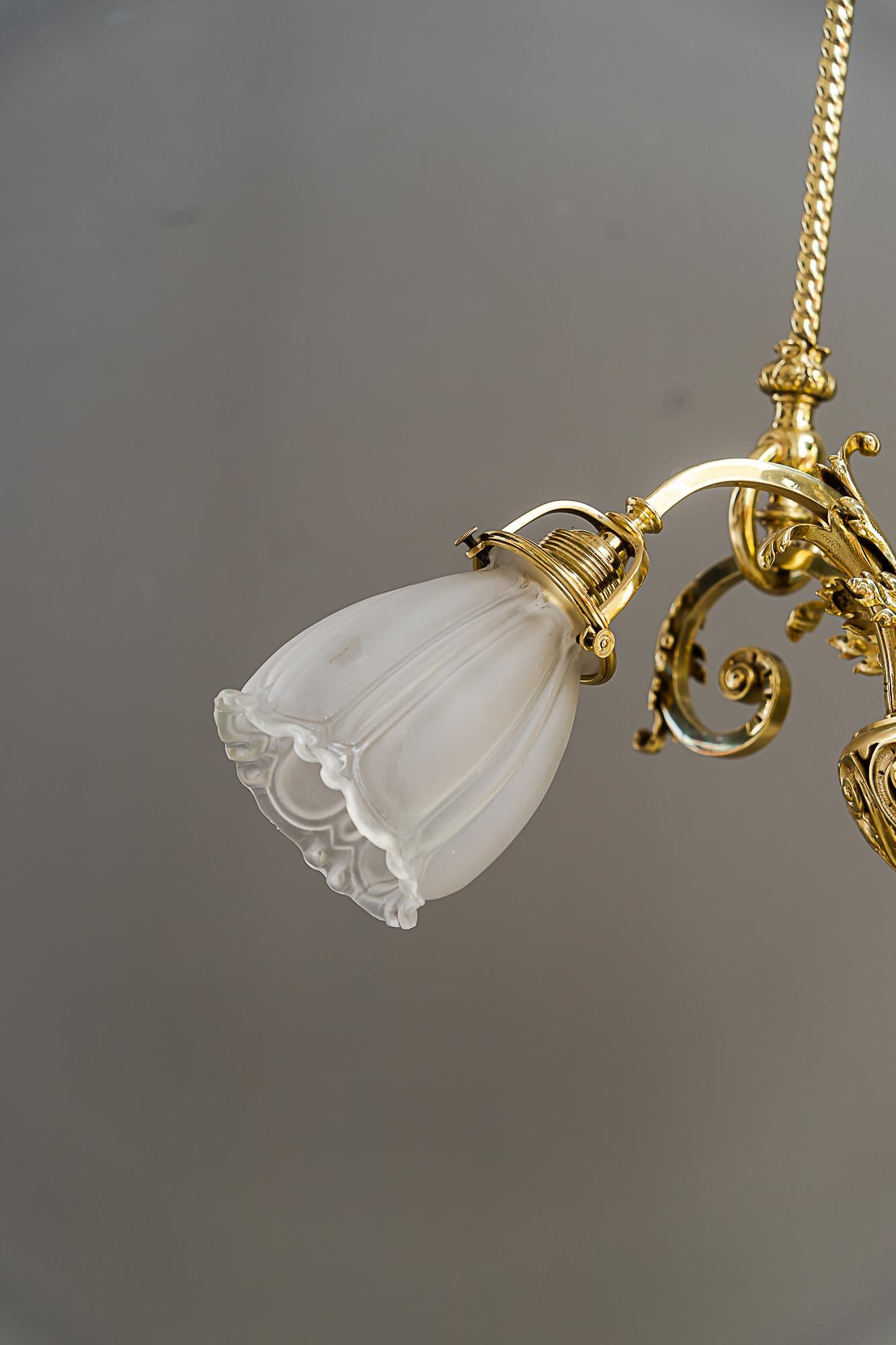 Historic chandelier vienna around 1890s with original antique glass shades For Sale 7