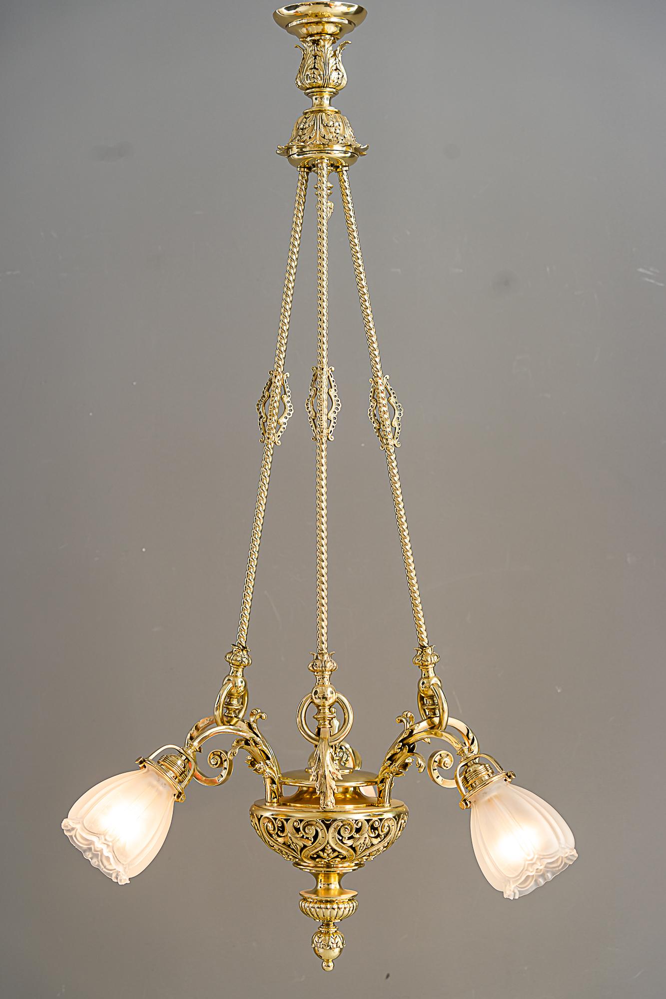 Historic chandelier vienna around 1890s with original antique glass shades For Sale 8