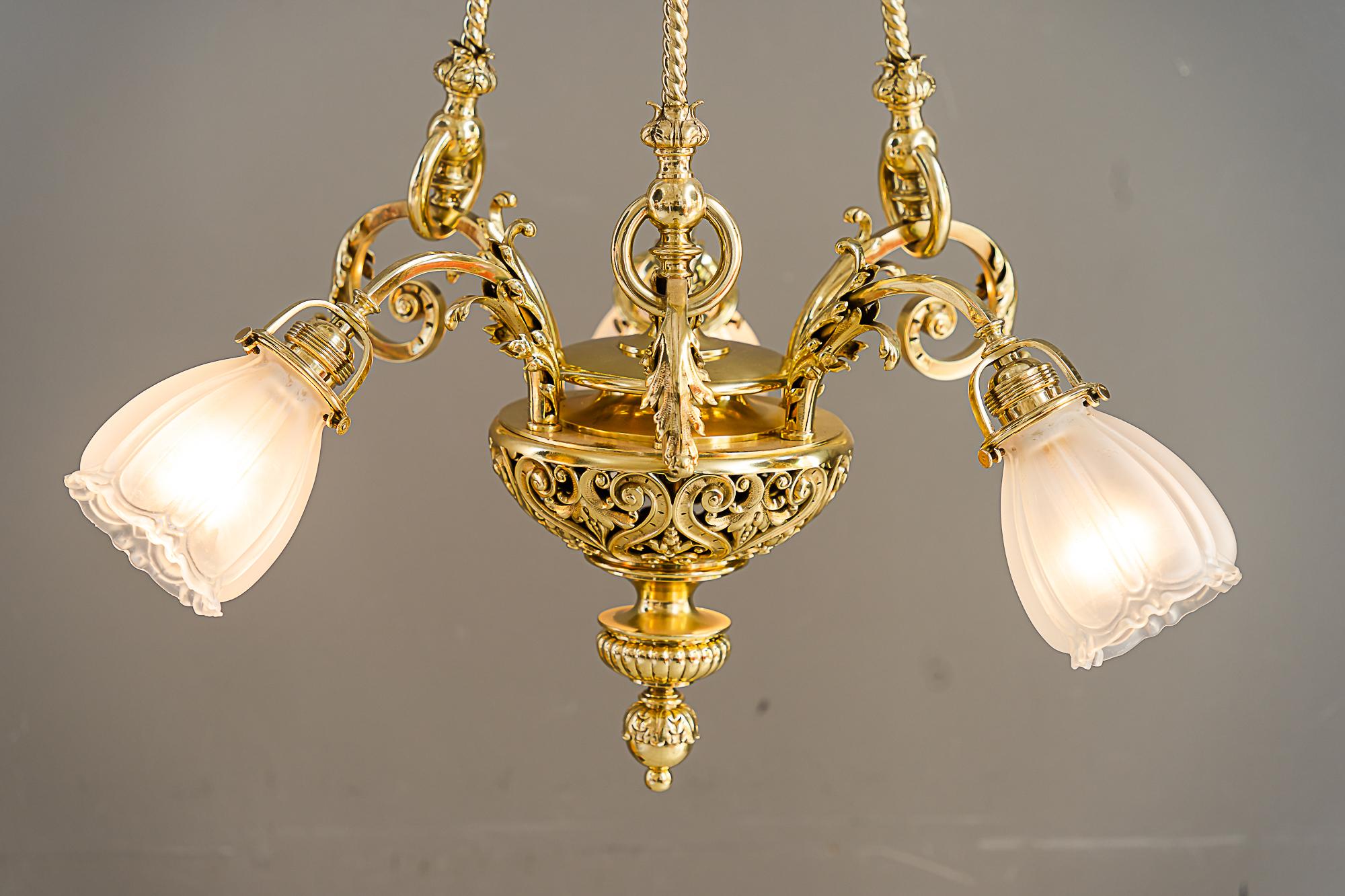 Historic chandelier vienna around 1890s with original antique glass shades For Sale 9