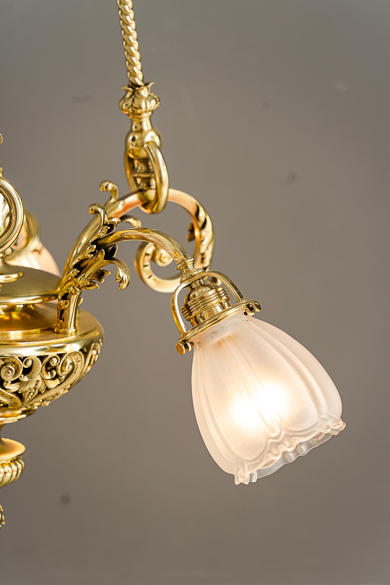 Historic chandelier vienna around 1890s with original antique glass shades For Sale 10