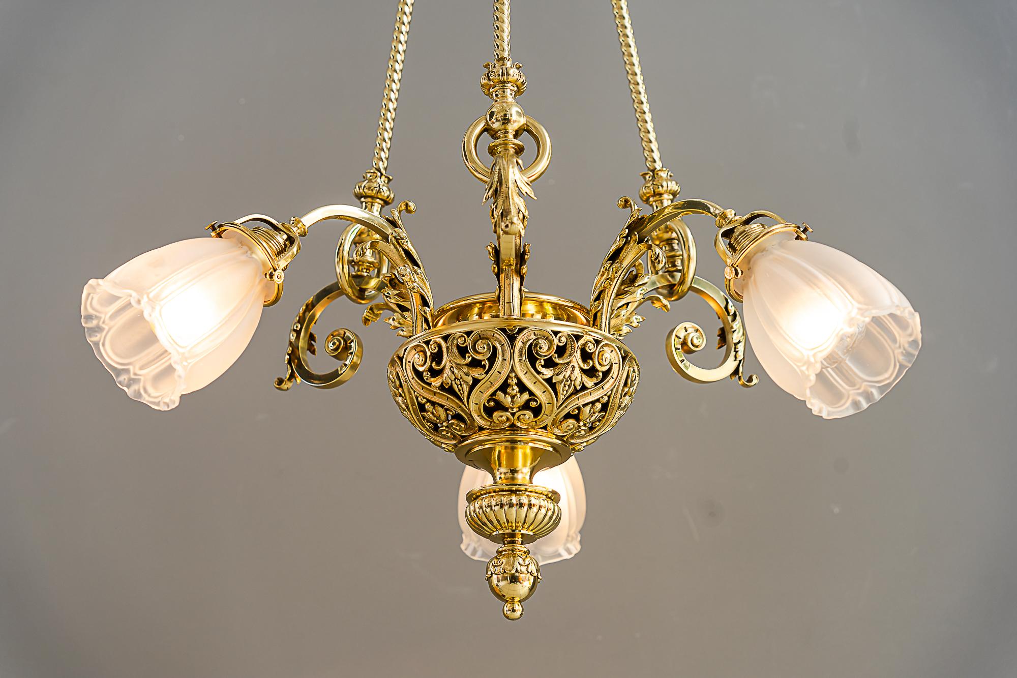 Historic chandelier vienna around 1890s with original antique glass shades For Sale 11
