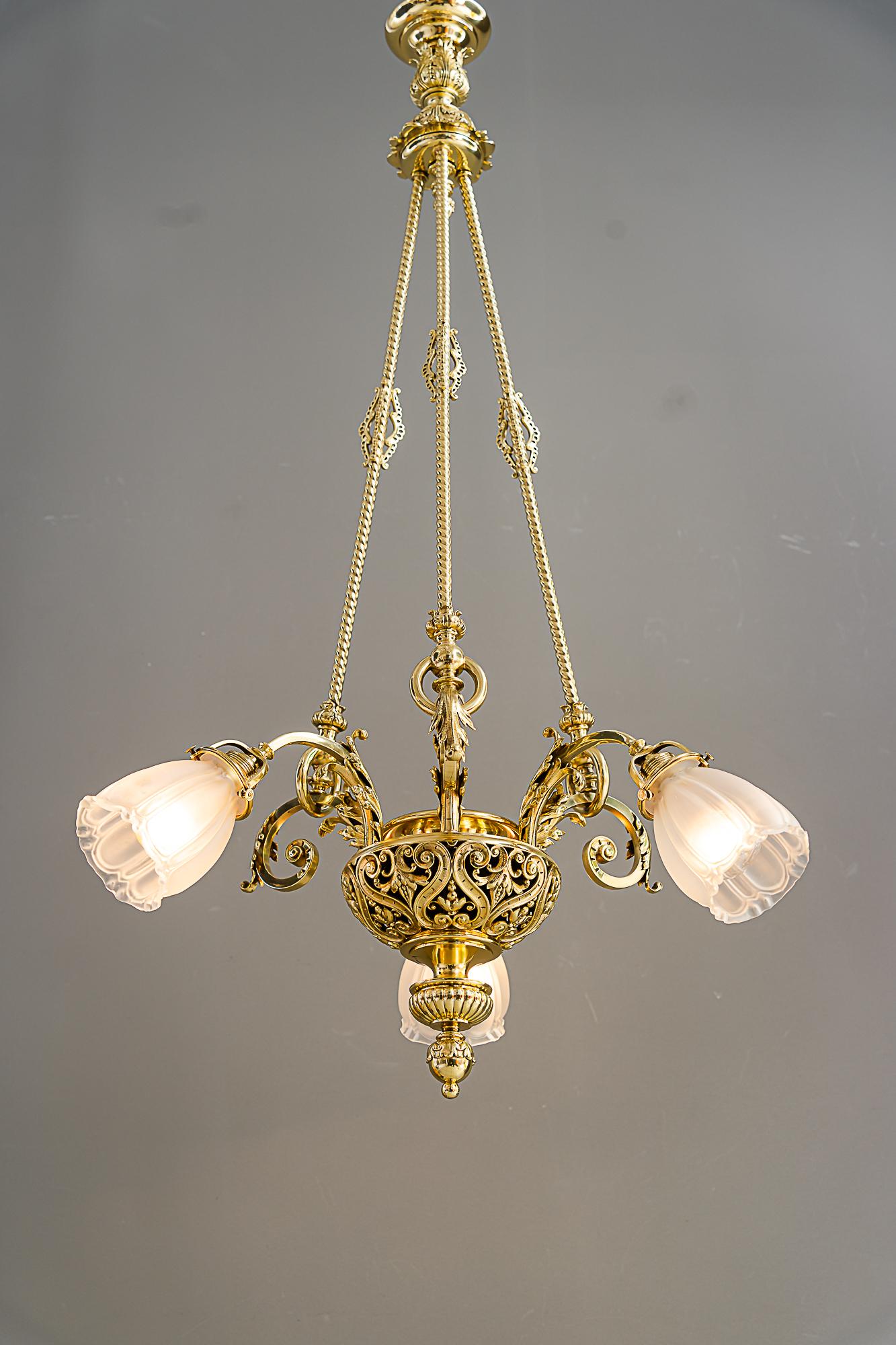 Historic chandelier vienna around 1890s with original antique glass shades For Sale 12