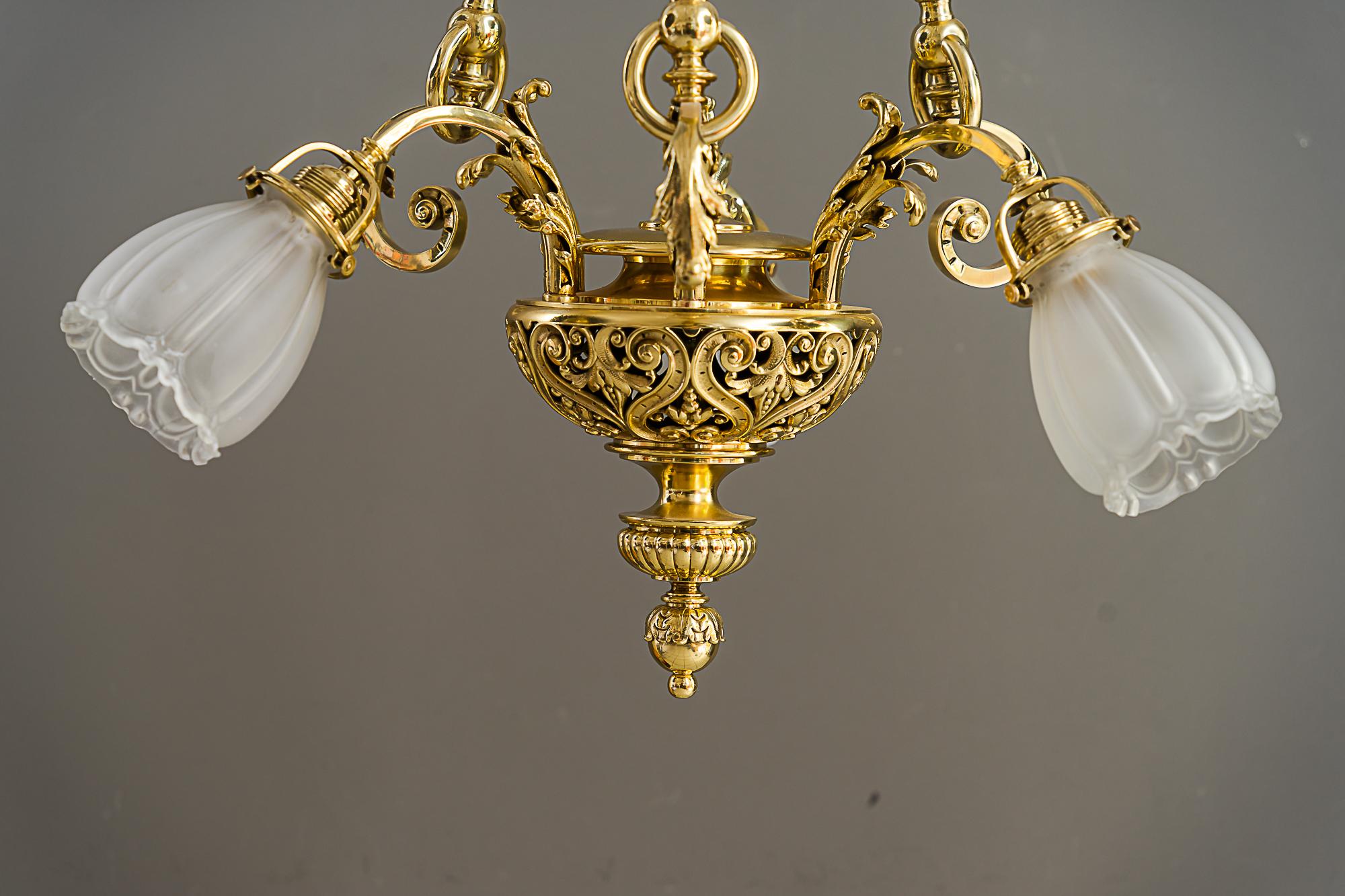 Neoclassical Historic chandelier vienna around 1890s with original antique glass shades For Sale