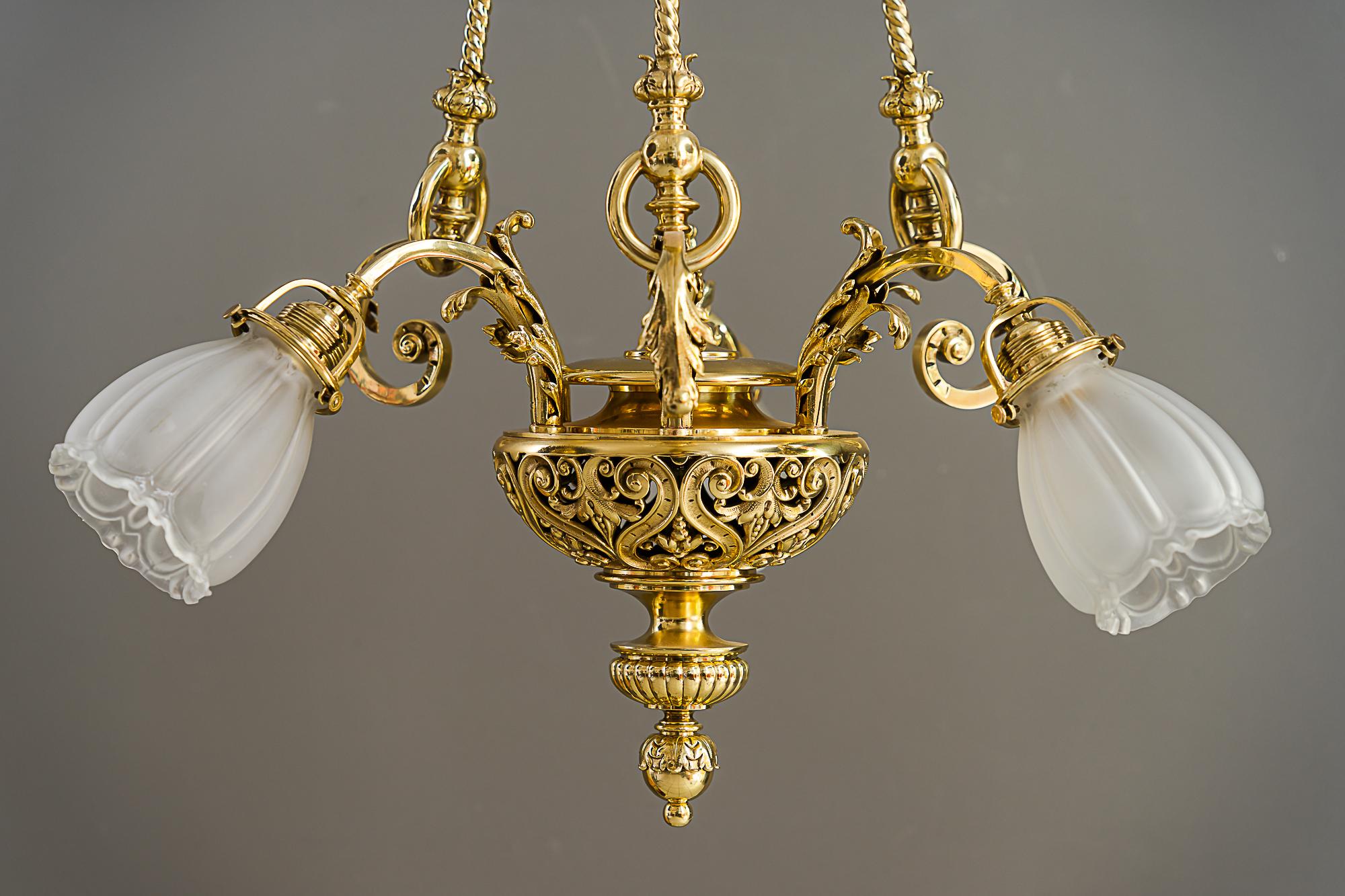 Austrian Historic chandelier vienna around 1890s with original antique glass shades For Sale