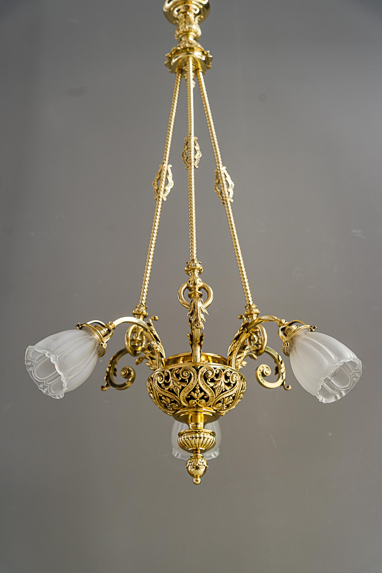 Historic chandelier vienna around 1890s with original antique glass shades For Sale 1