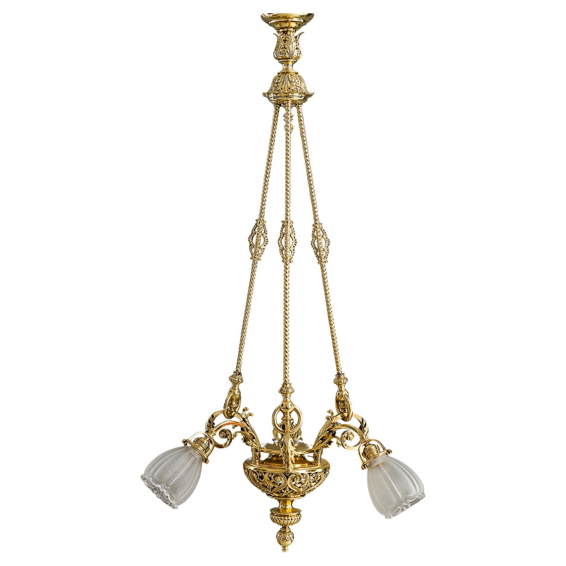 Historic chandelier vienna around 1890s with original antique glass shades For Sale