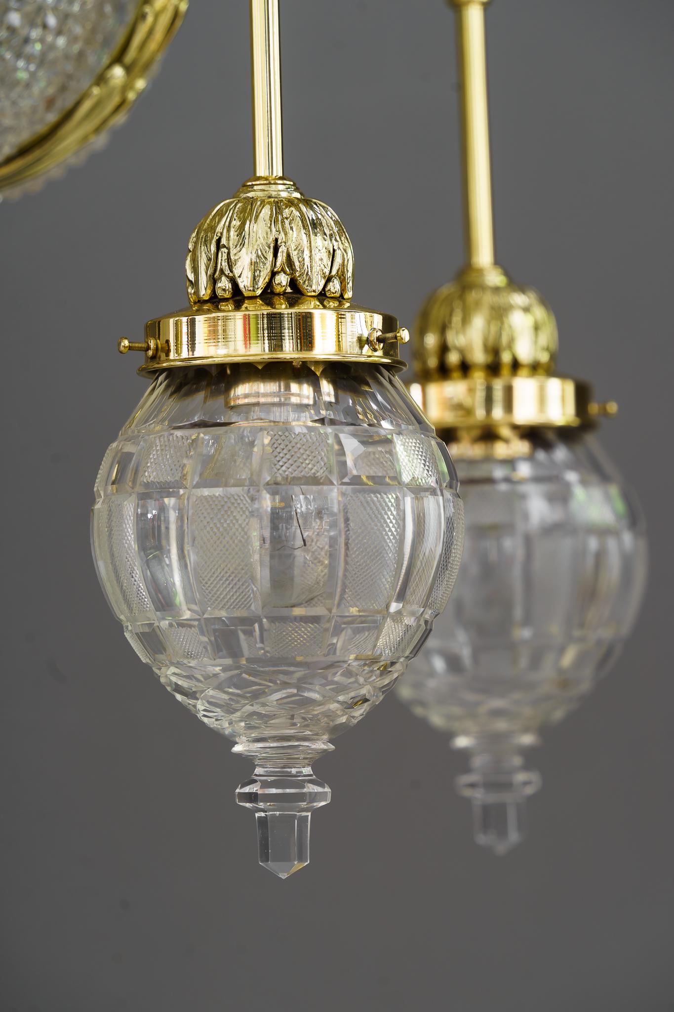 Historistic Chandelier with Original Cut Glass Shades Vienna Around 1890s For Sale 2
