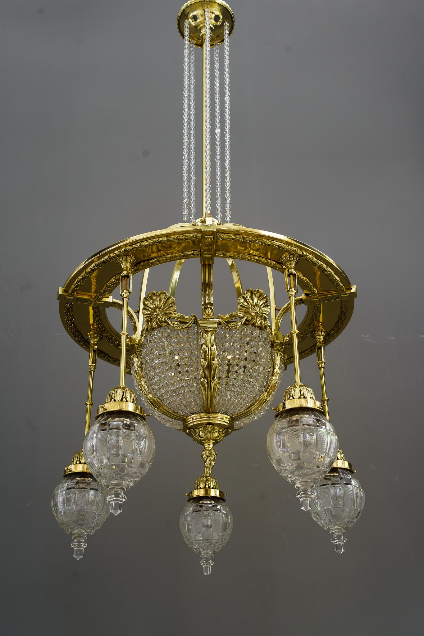 Historistic Chandelier with Original Cut Glass Shades Vienna Around 1890s For Sale 4