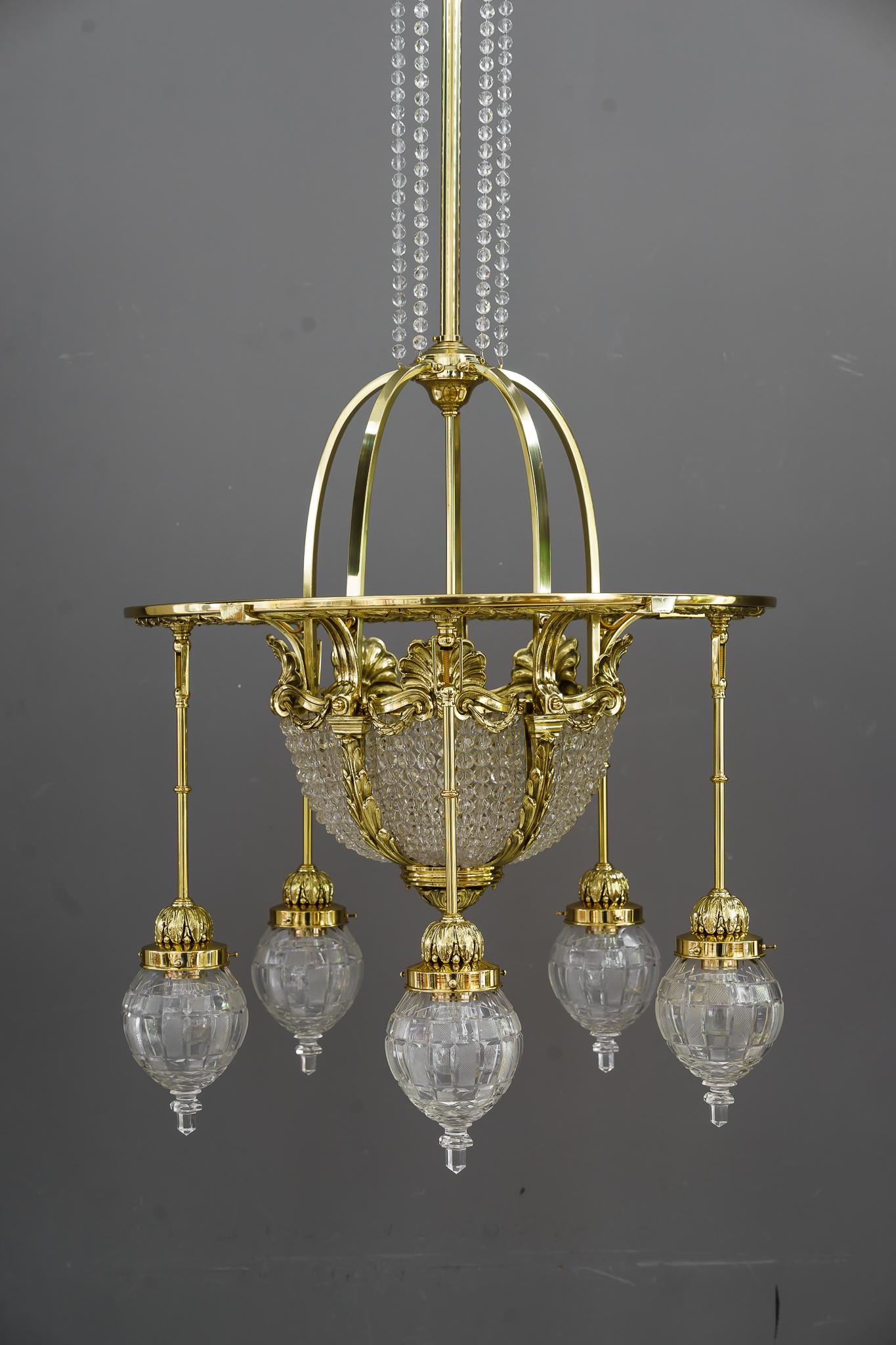 Neoclassical Historistic Chandelier with Original Cut Glass Shades Vienna Around 1890s For Sale