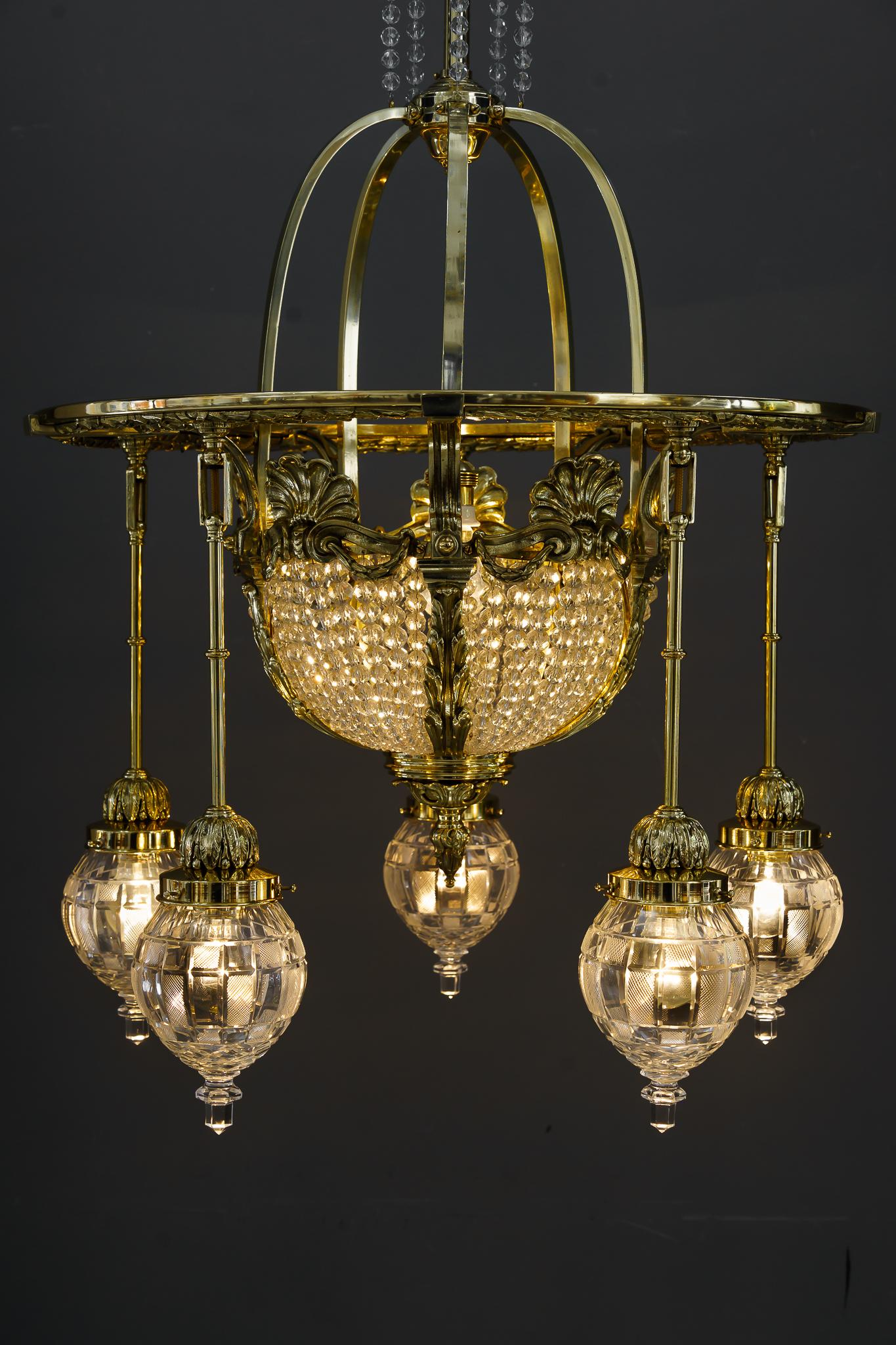 Austrian Historistic Chandelier with Original Cut Glass Shades Vienna Around 1890s For Sale