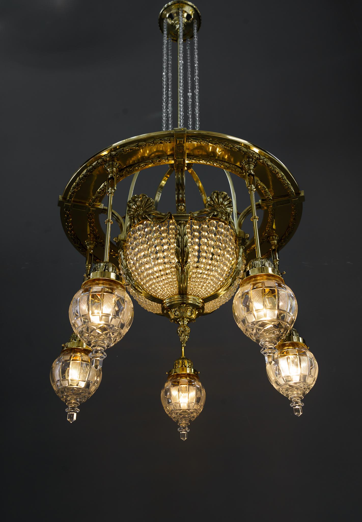 Late 19th Century Historistic Chandelier with Original Cut Glass Shades Vienna Around 1890s For Sale