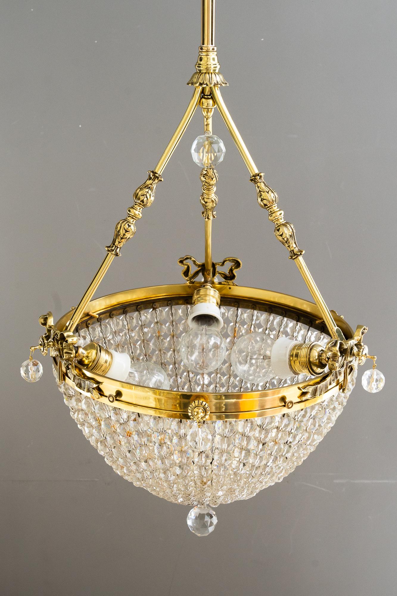 Austrian Historistic crystal basket chandelier vienna around 1890s For Sale