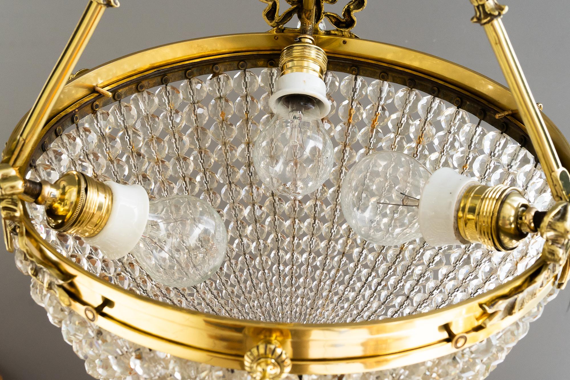 Lacquered Historistic crystal basket chandelier vienna around 1890s For Sale