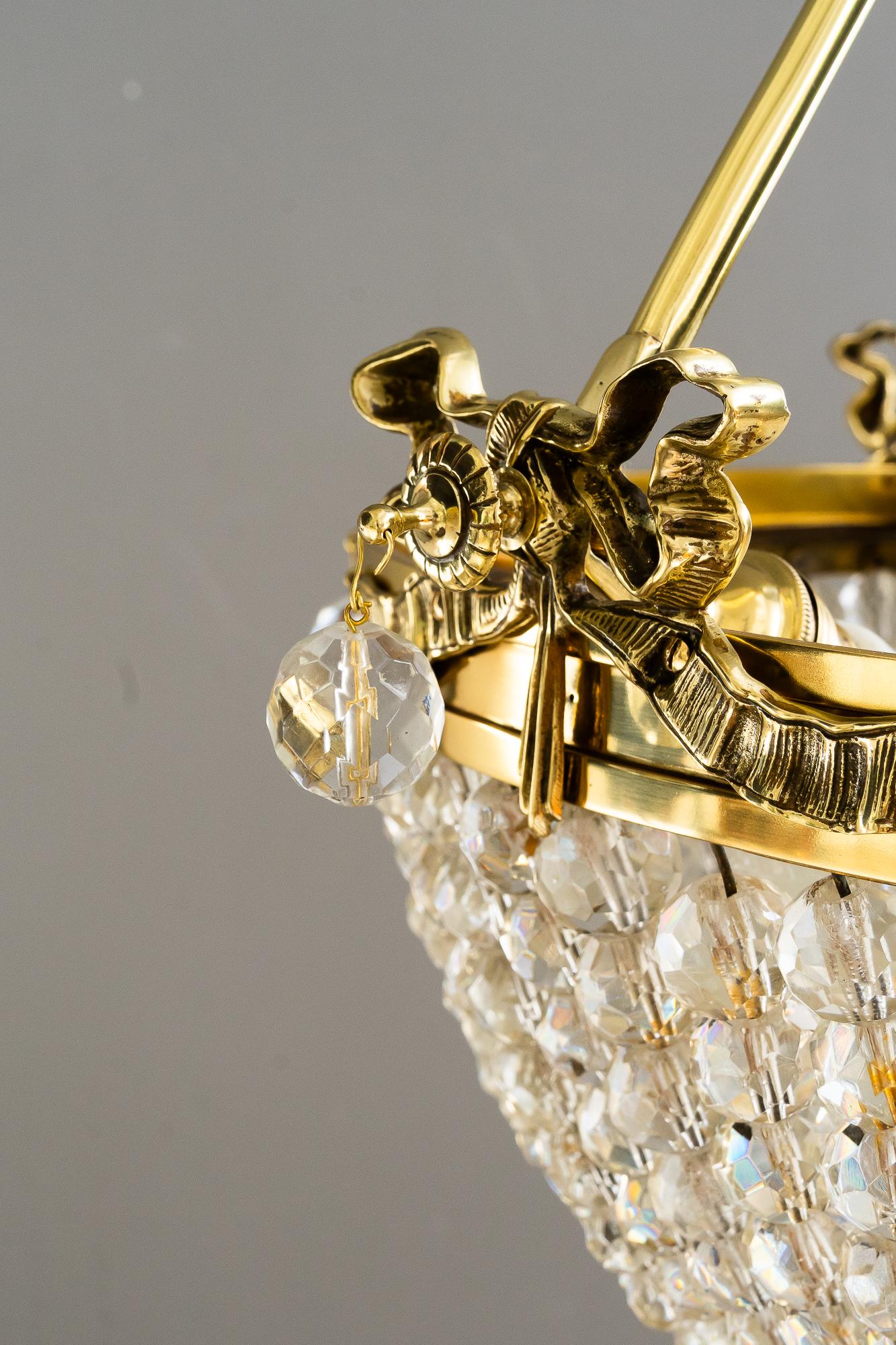 Brass Historistic crystal basket chandelier vienna around 1890s For Sale