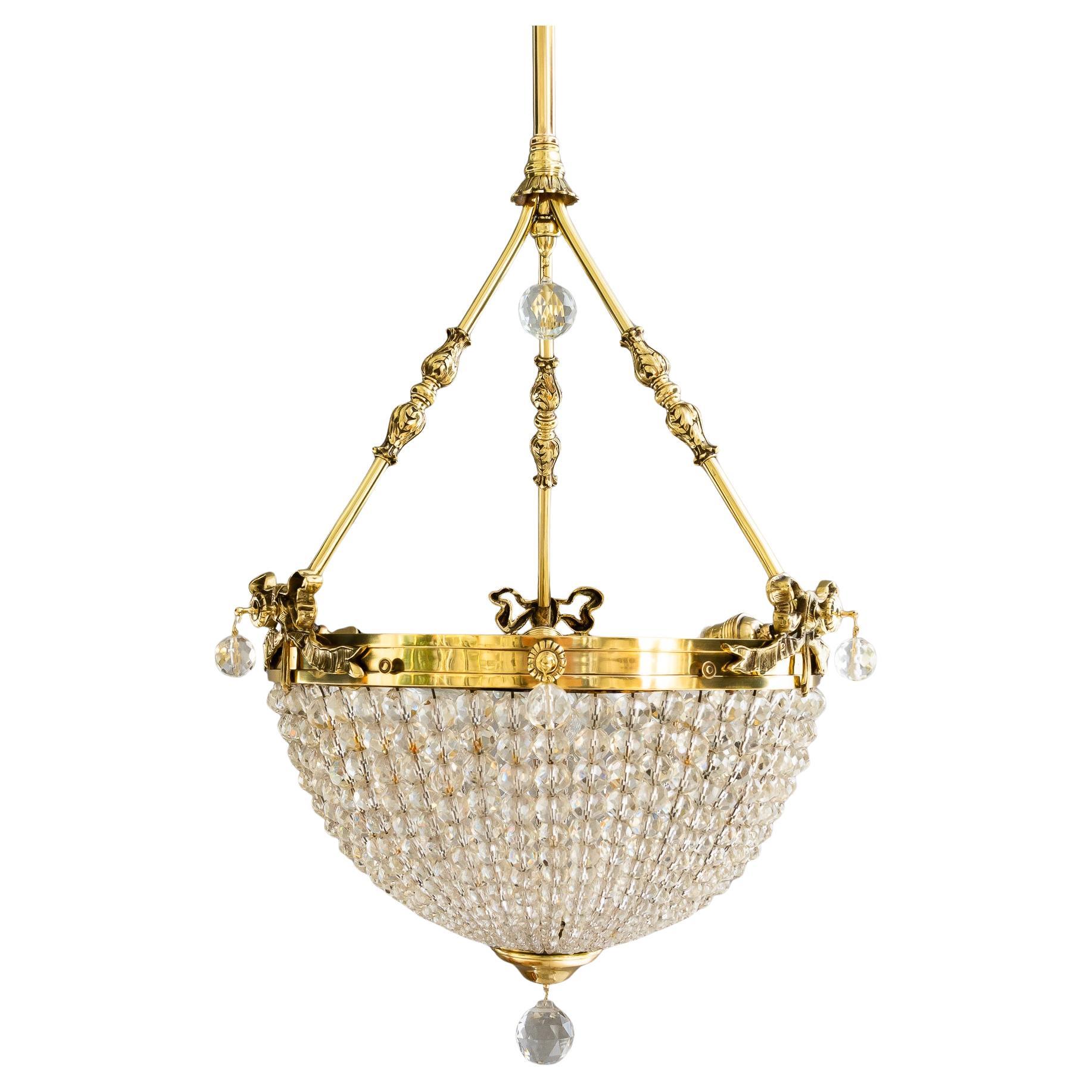 Historistic crystal basket chandelier vienna around 1890s For Sale
