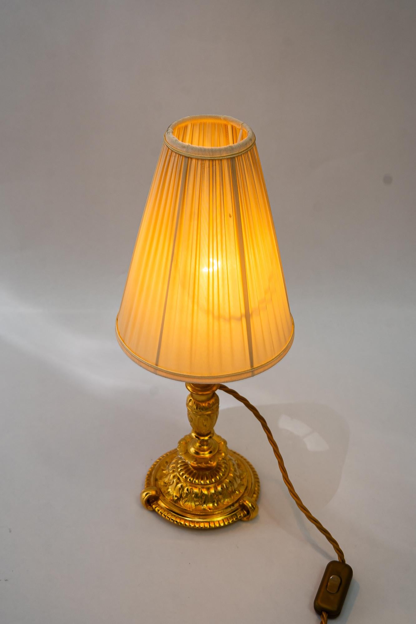Historistic fire gilted table lamp with fabric shade vienna around 1890s For Sale 5