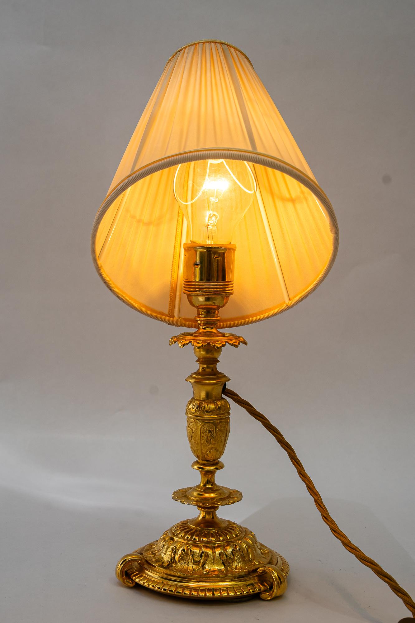 Historistic fire gilted table lamp with fabric shade vienna around 1890s For Sale 7