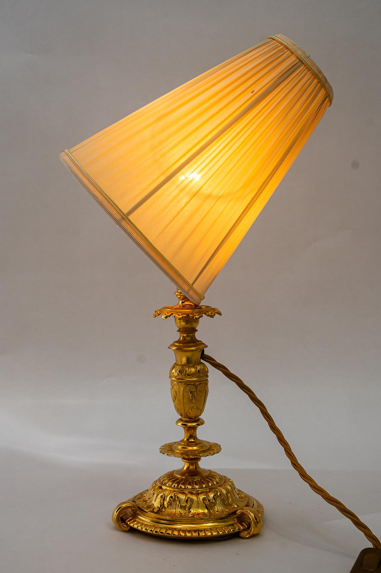 Historistic fire gilted table lamp with fabric shade vienna around 1890s For Sale 8