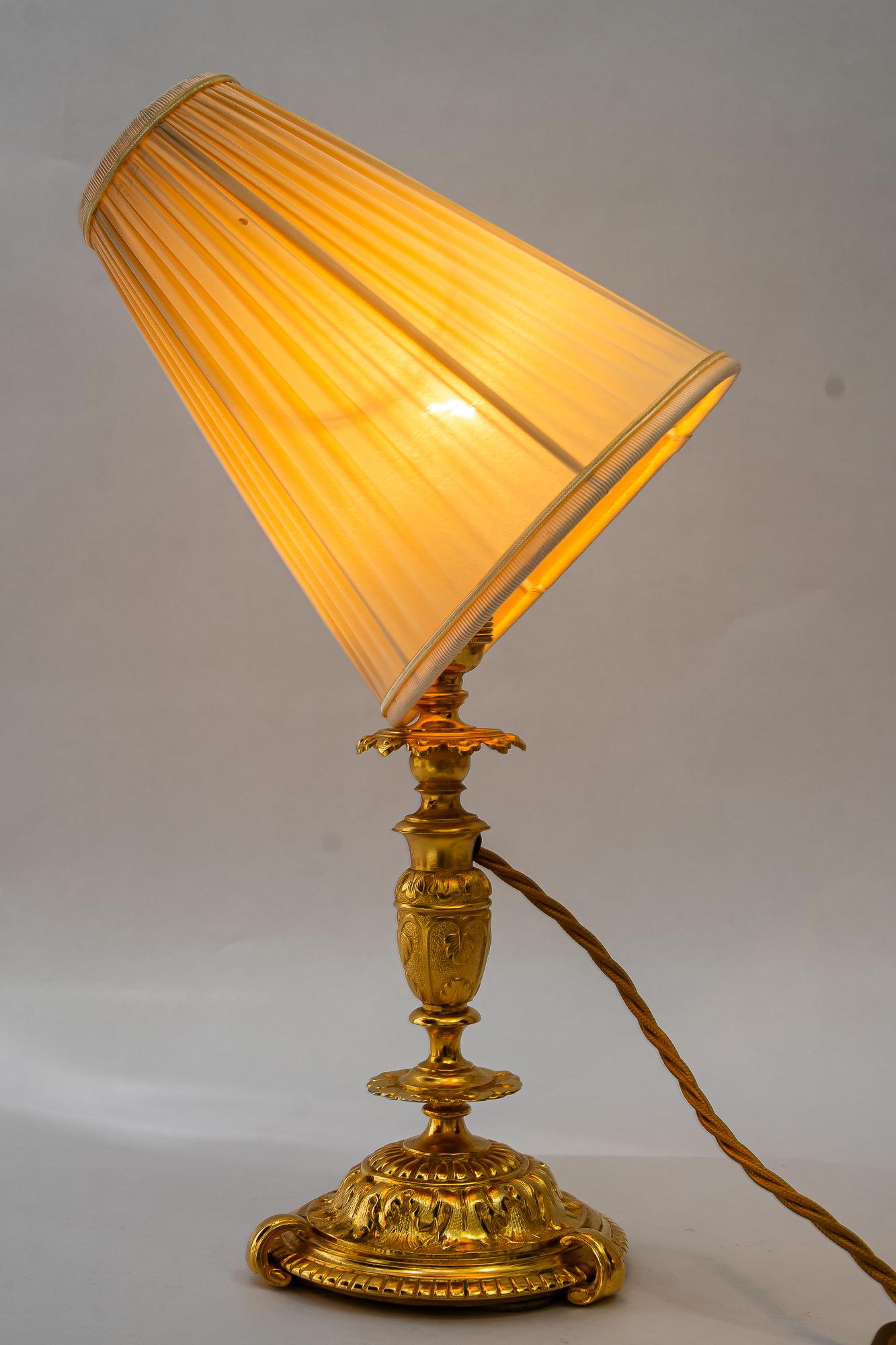 Historistic fire gilted table lamp with fabric shade vienna around 1890s For Sale 9