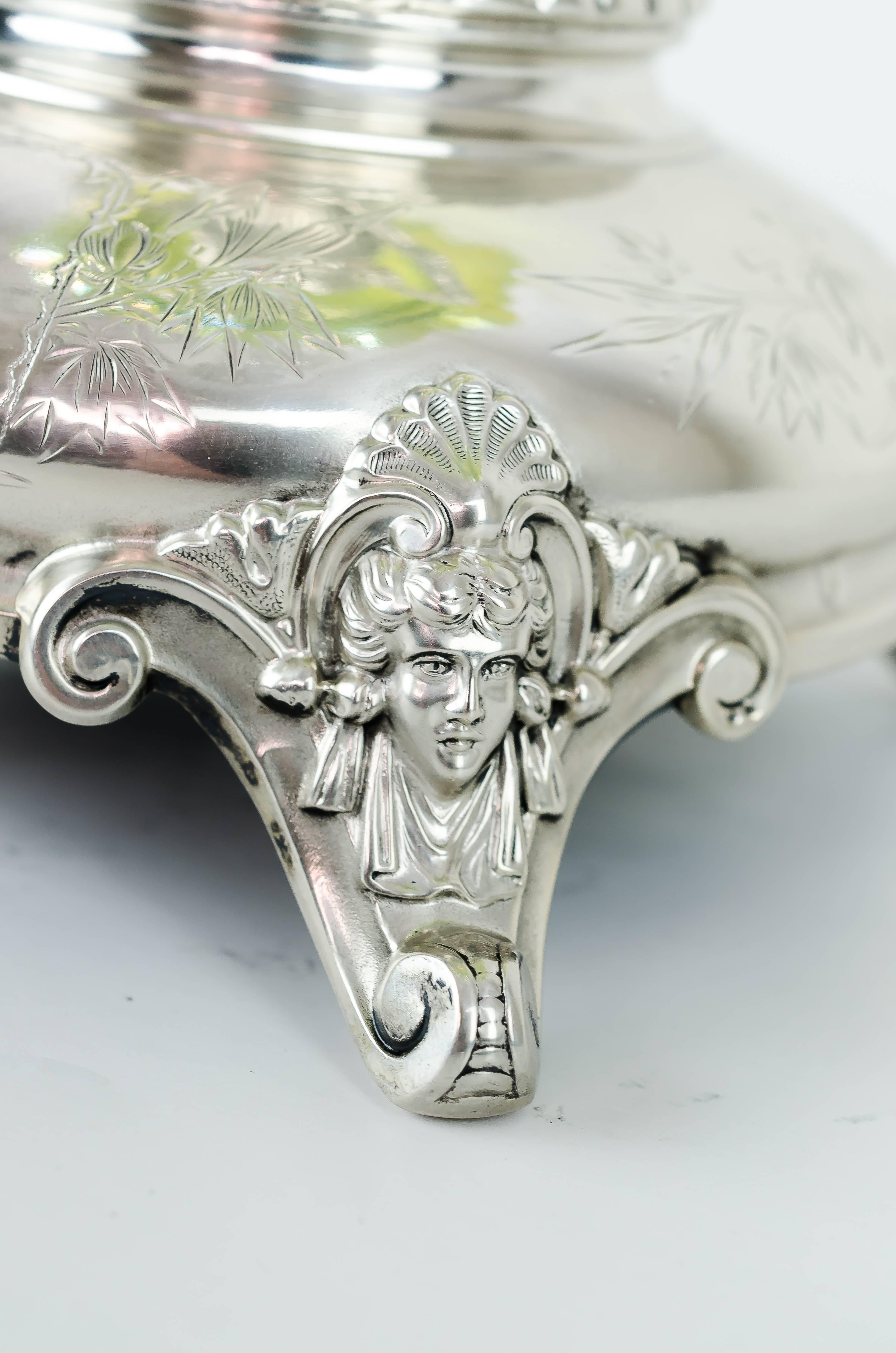 Late 19th Century Historistic Silver Centrepiece with Nice Green Glass Shade, circa 1890s For Sale