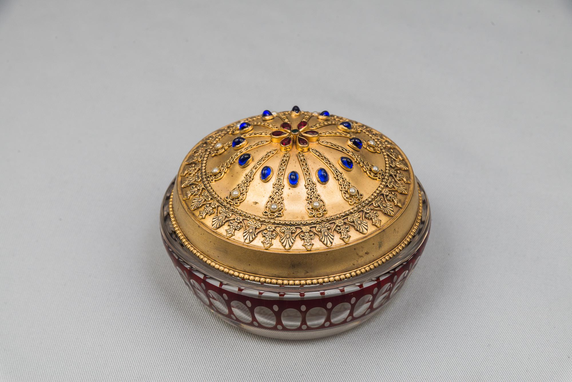 Gilt Historistic Sugar Bowl with Gilded Cover and Cut Glass, circa 1890s For Sale