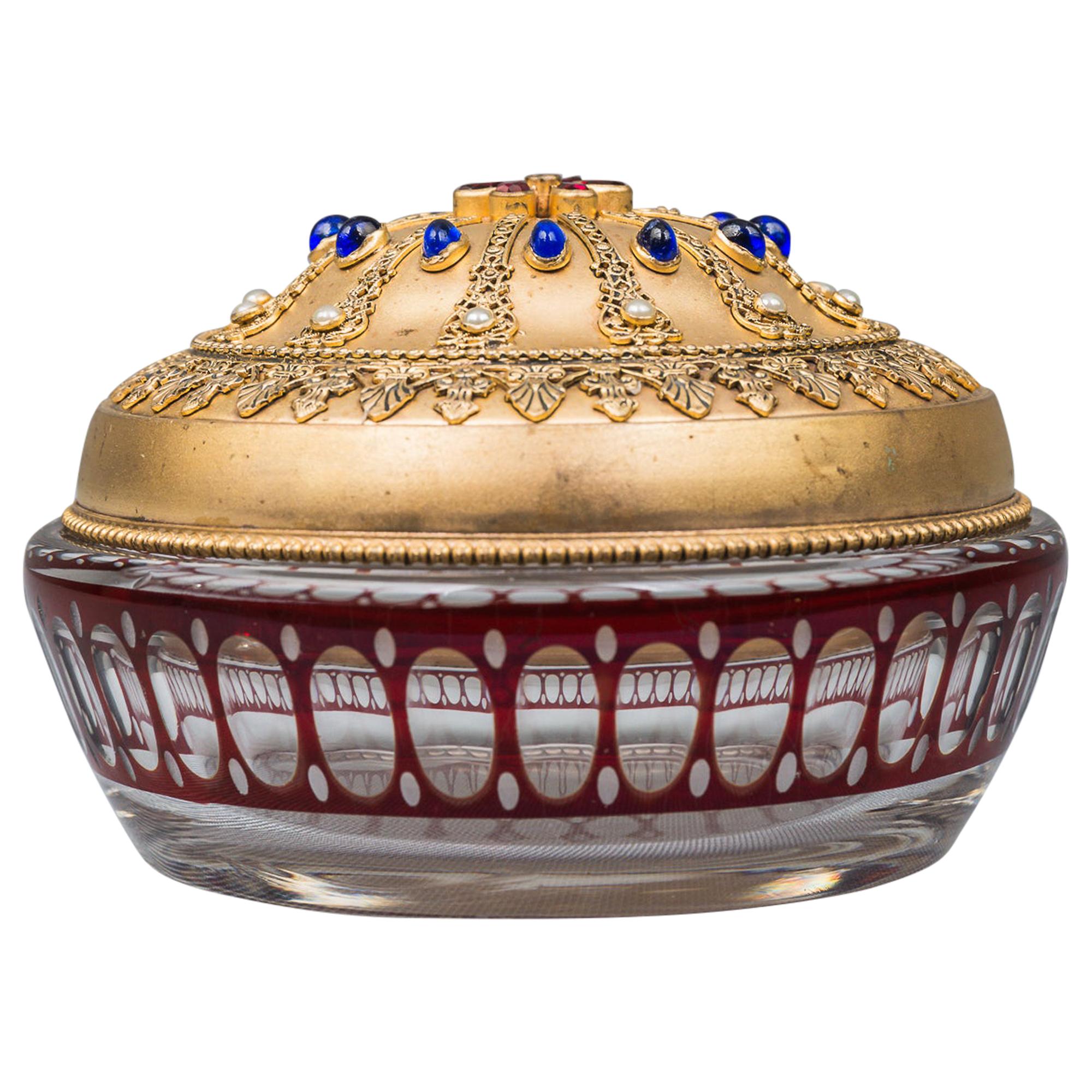 Historistic Sugar Bowl with Gilded Cover and Cut Glass, circa 1890s For Sale
