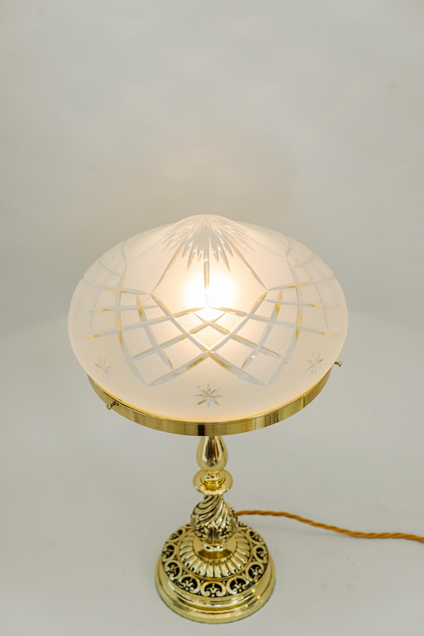 Late 19th Century Historistic table lamp with cut glass shade around 1890s For Sale