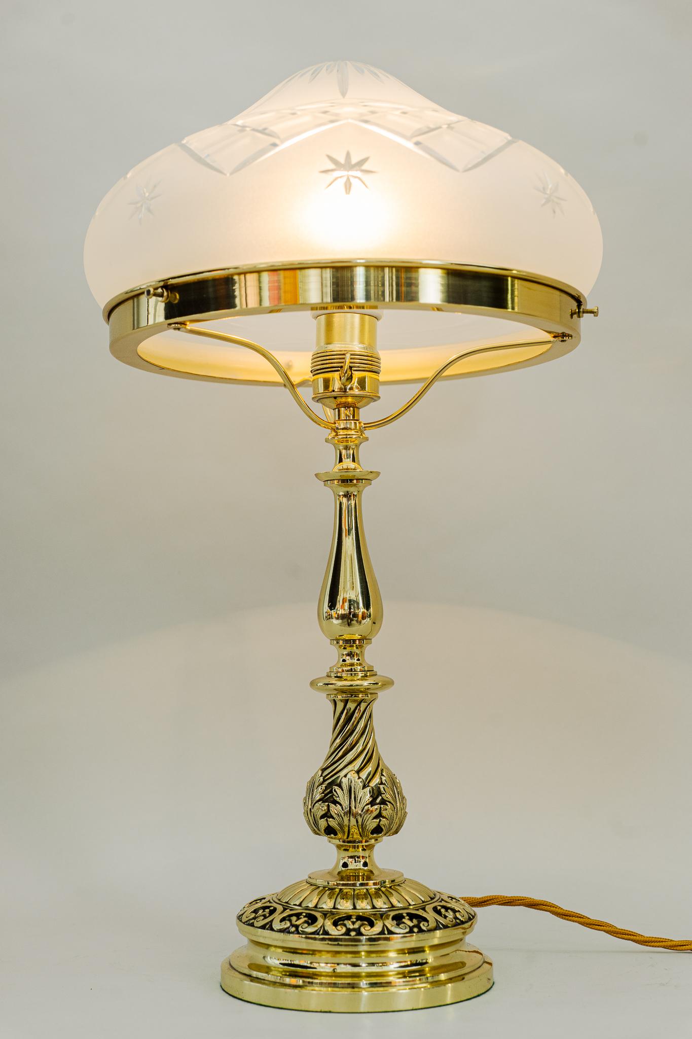 Historistic table lamp with cut glass shade around 1890s For Sale 1