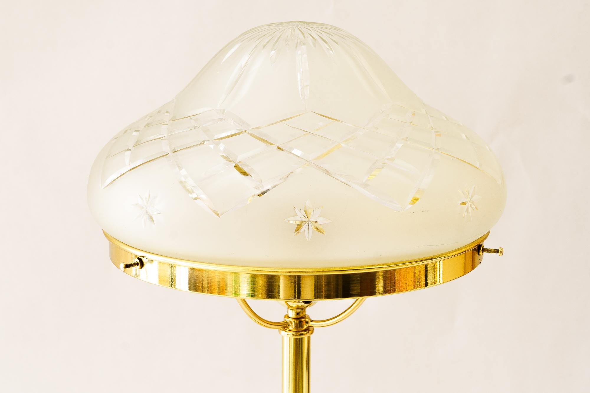 Neoclassical Historistic Table lamp with cut glass shade vienna around 1890s For Sale