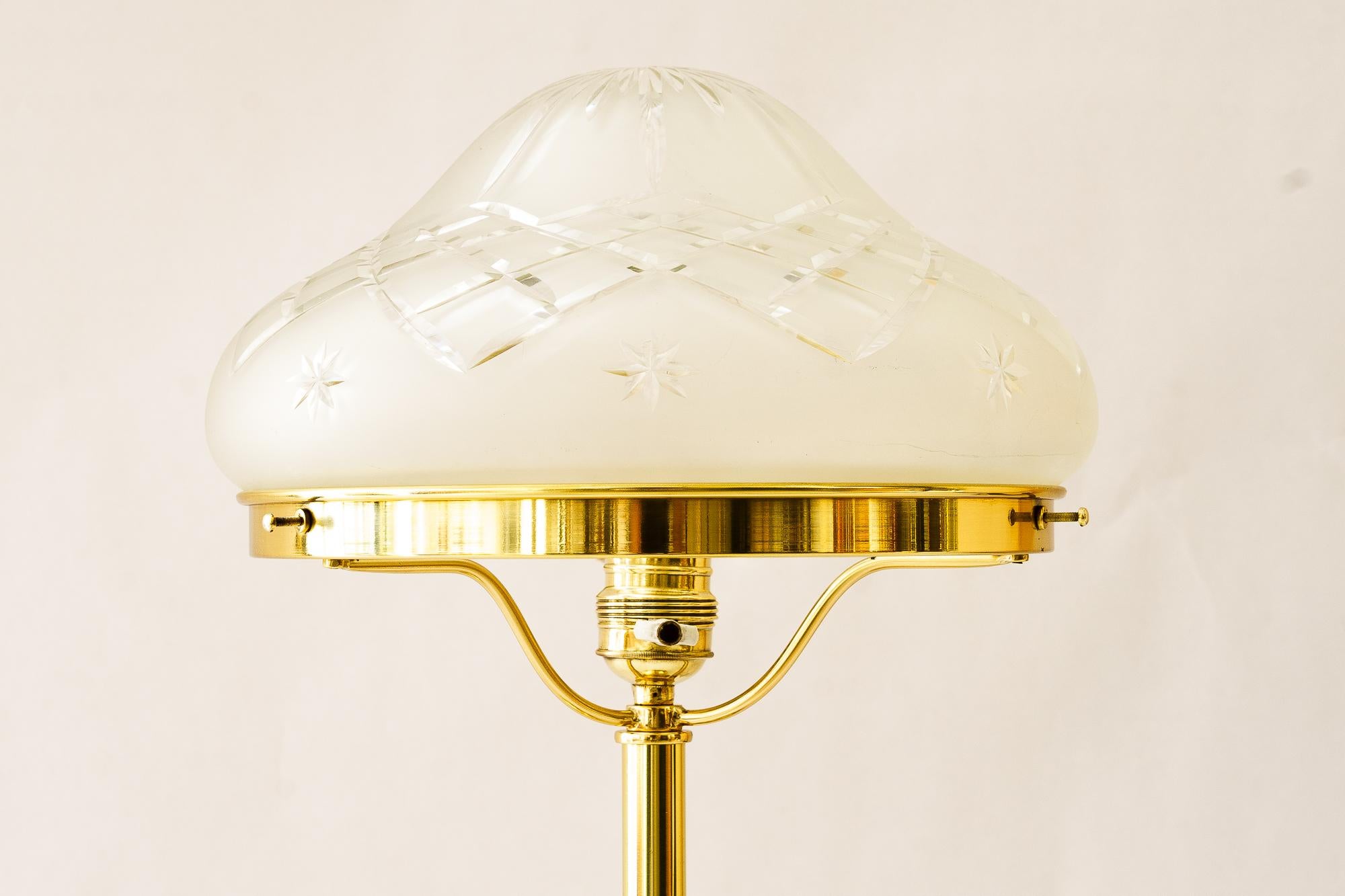 Austrian Historistic Table lamp with cut glass shade vienna around 1890s For Sale