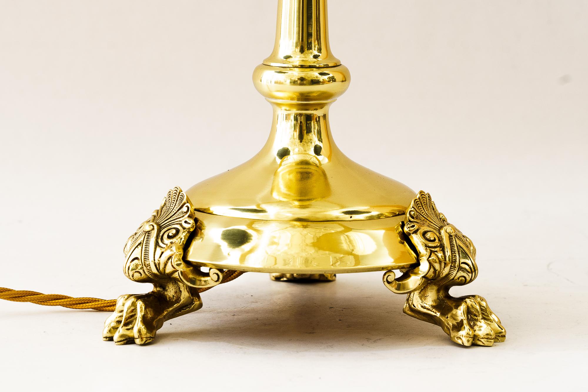Lacquered Historistic Table lamp with cut glass shade vienna around 1890s For Sale