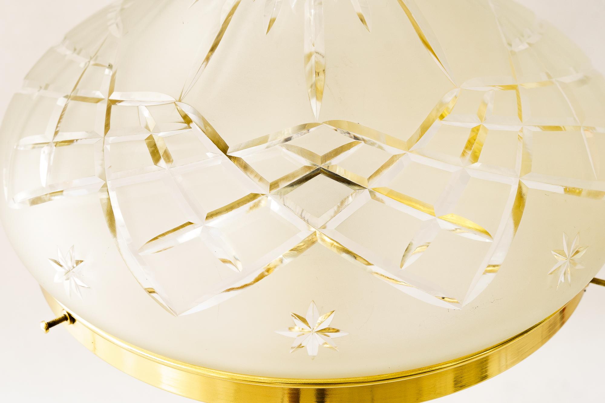 Brass Historistic Table lamp with cut glass shade vienna around 1890s For Sale