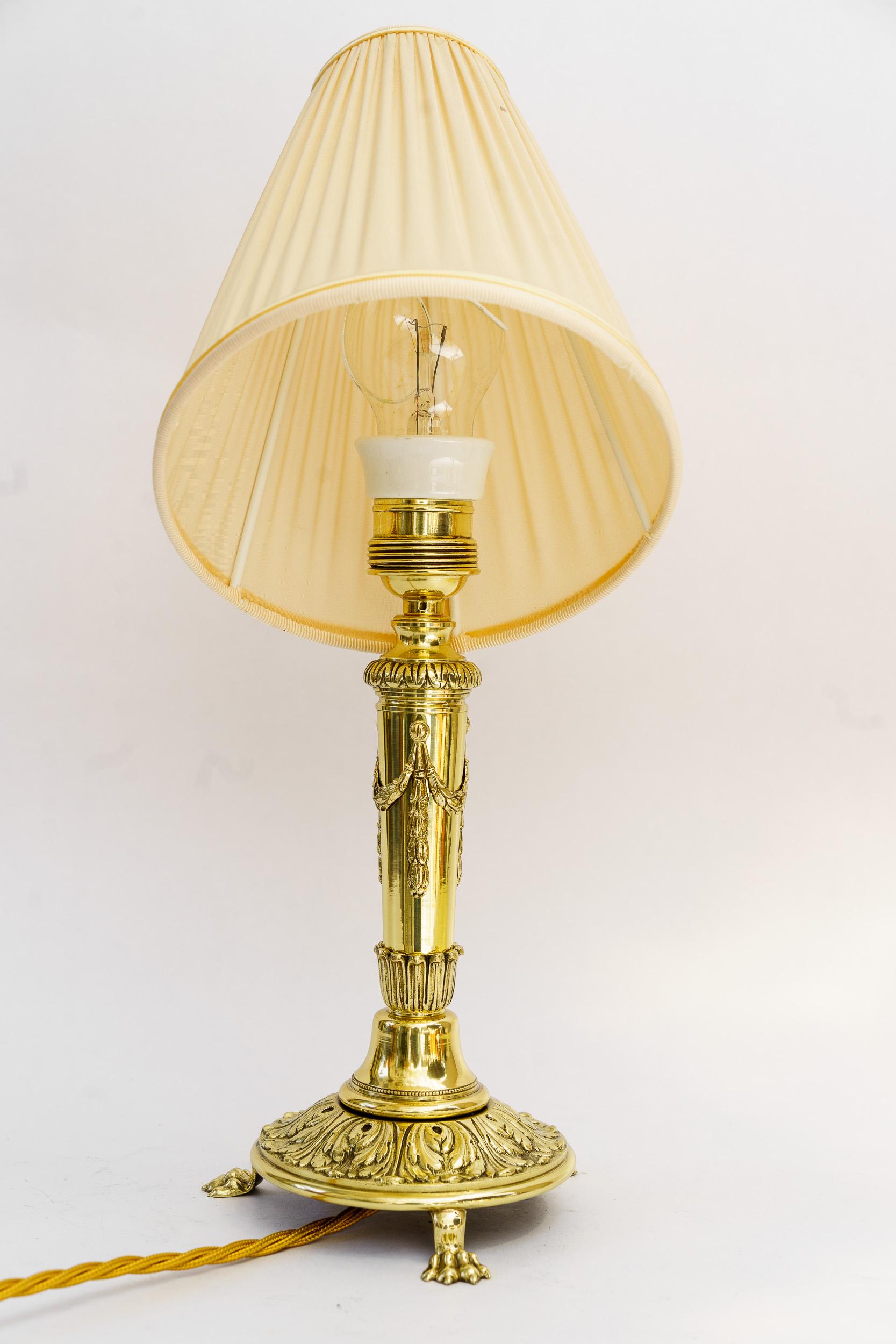 Austrian Historistic table lamp with fabric shade vienna around 1890s For Sale