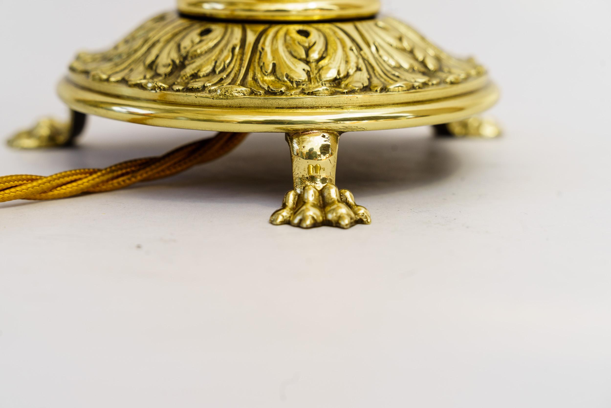 Lacquered Historistic table lamp with fabric shade vienna around 1890s For Sale