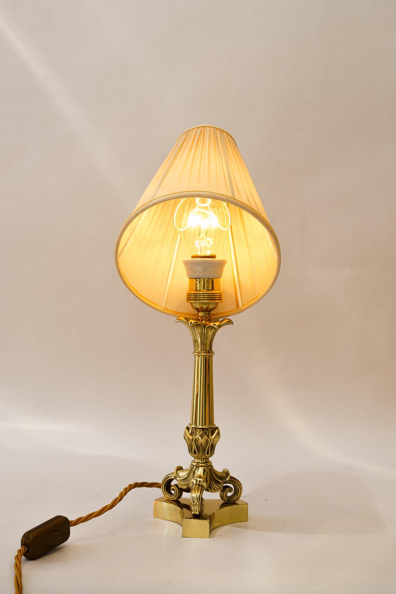 Lacquered Historistic Table lamp with fabric shade vienna around 1890s For Sale