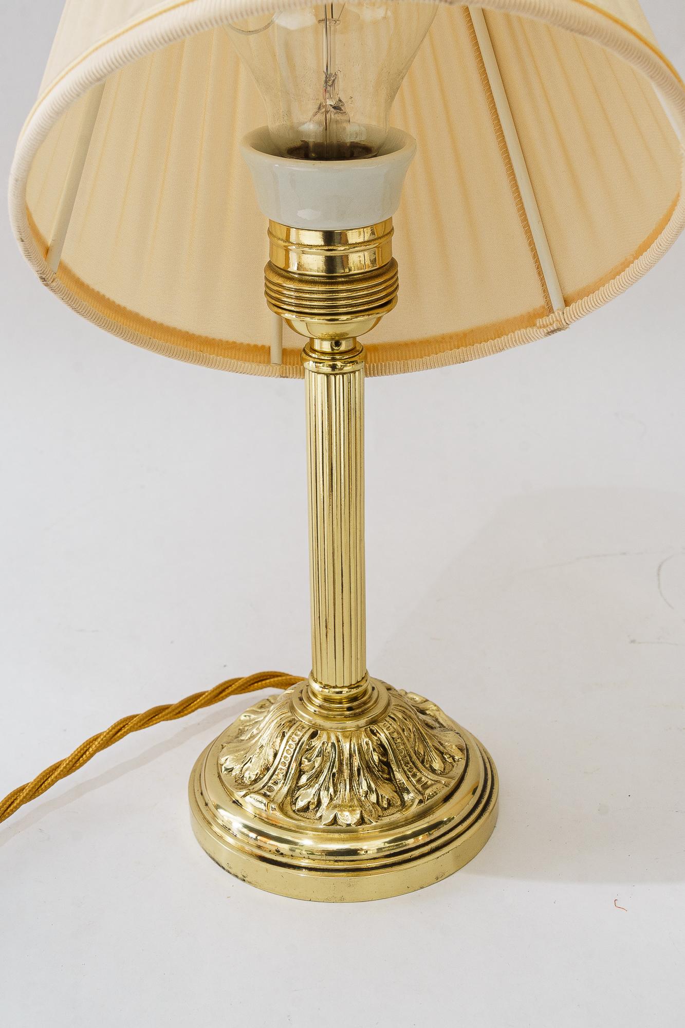 Lacquered Historistic table lamp with fabric shade vienna around 1890s For Sale