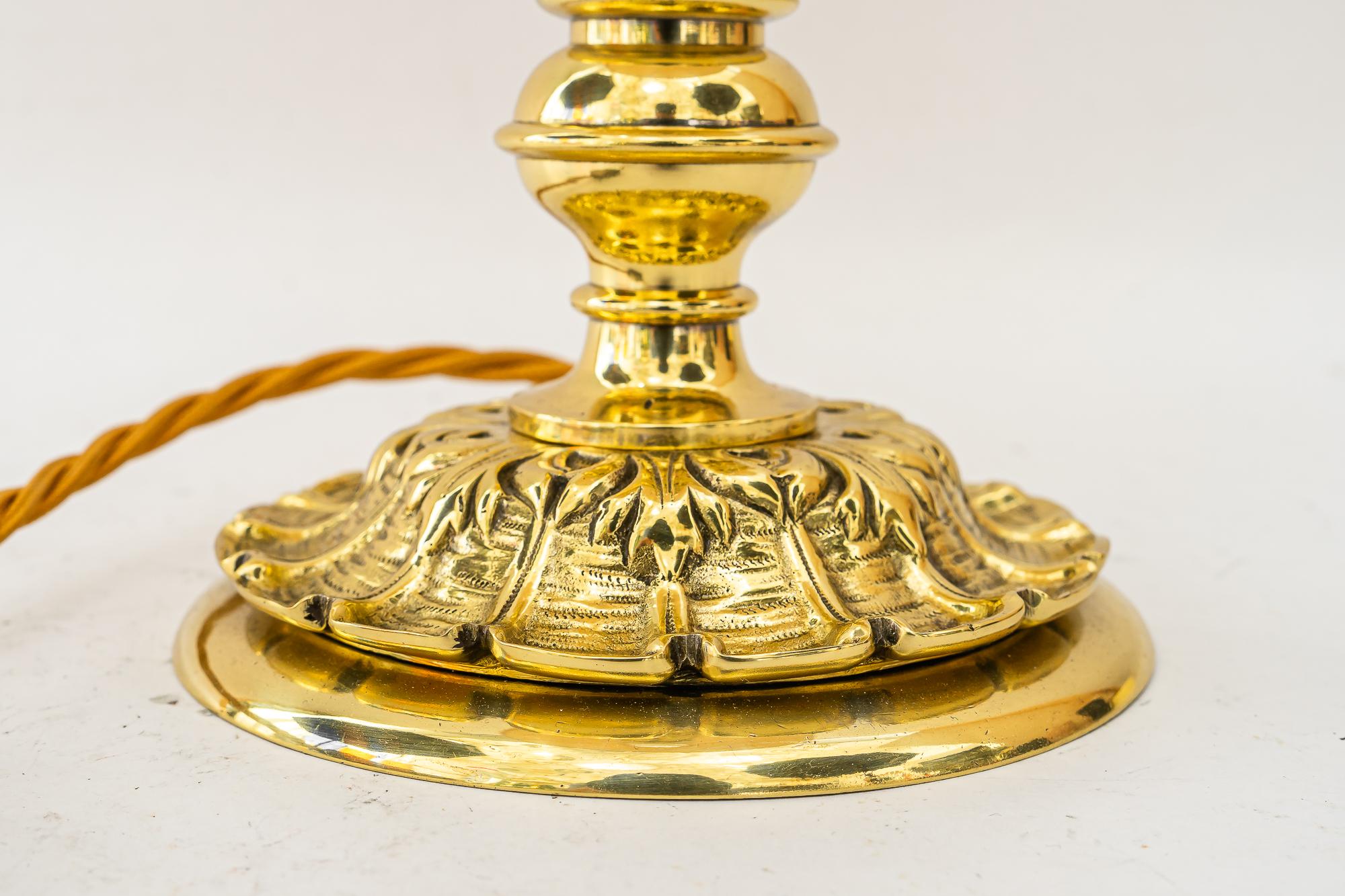Historistic Table lamp with fabric shade vienna around 1890s (Lackiert) im Angebot