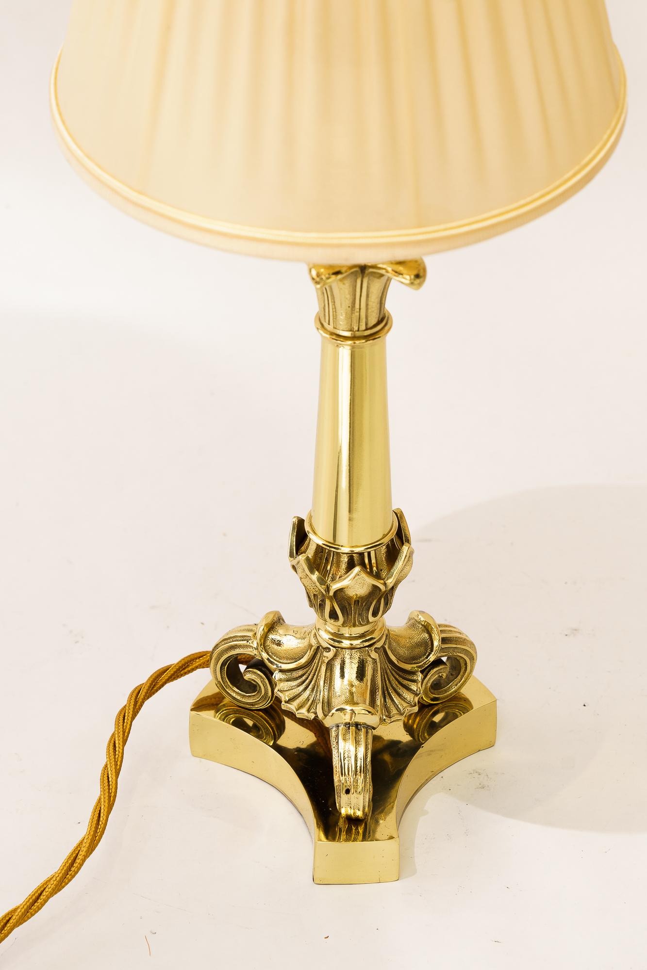 Historistic Table lamp with fabric shade vienna around 1890s In Good Condition For Sale In Wien, AT