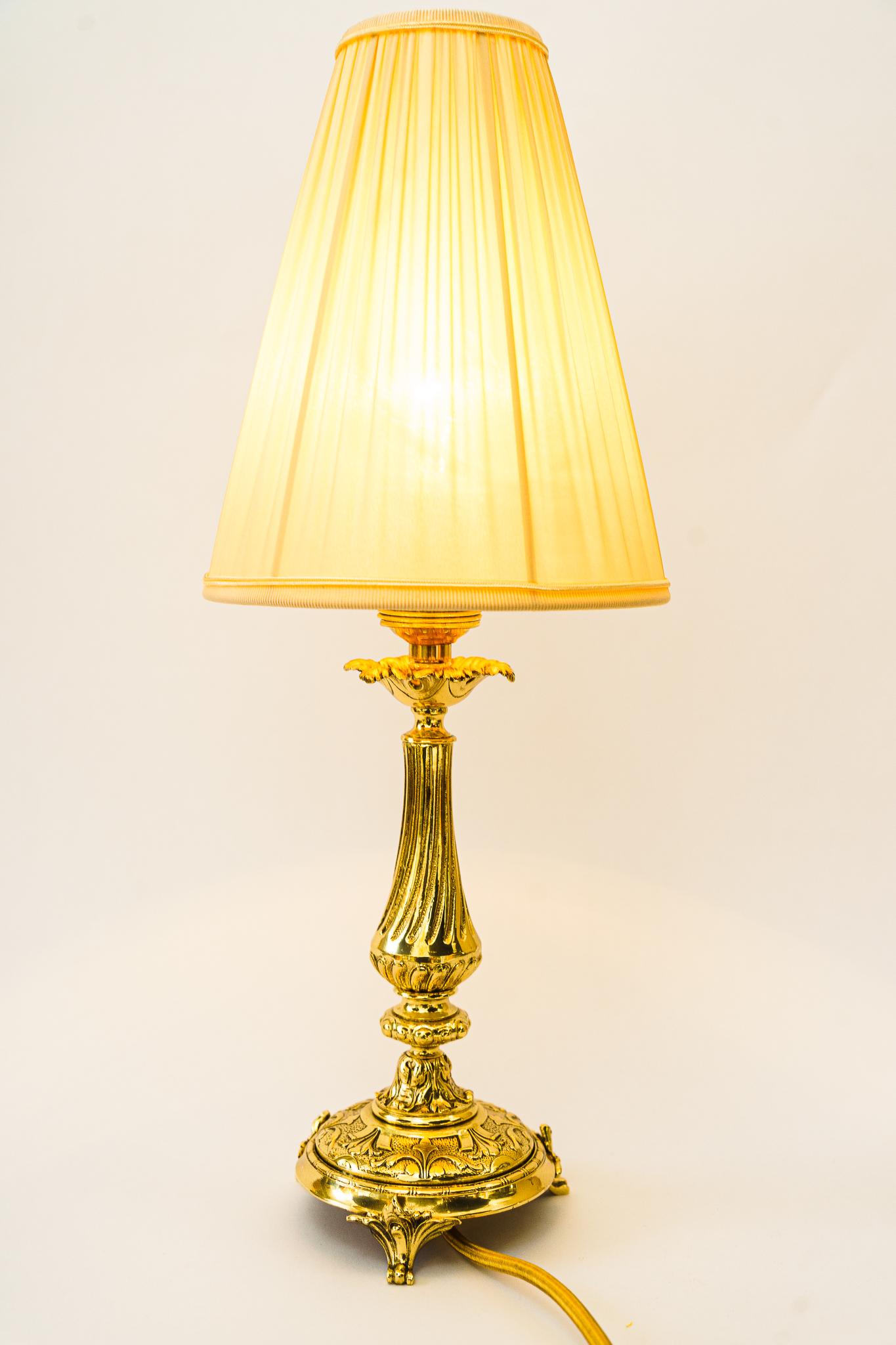 Brass Historistic Table Lamp with Fabric Shade Vienna Around 1890s For Sale