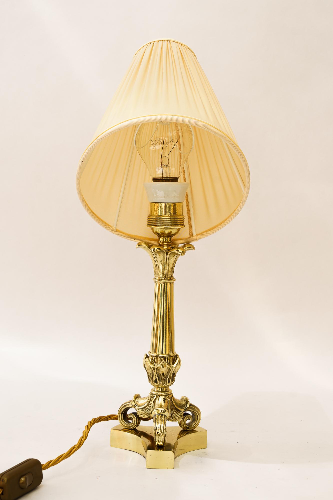 Brass Historistic Table lamp with fabric shade vienna around 1890s For Sale