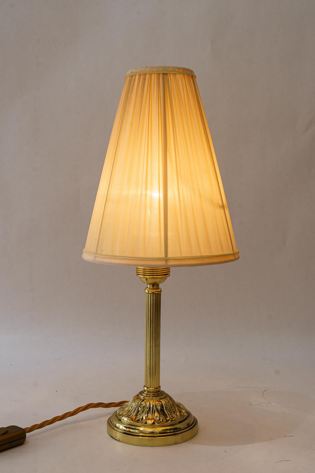 Brass Historistic table lamp with fabric shade vienna around 1890s For Sale