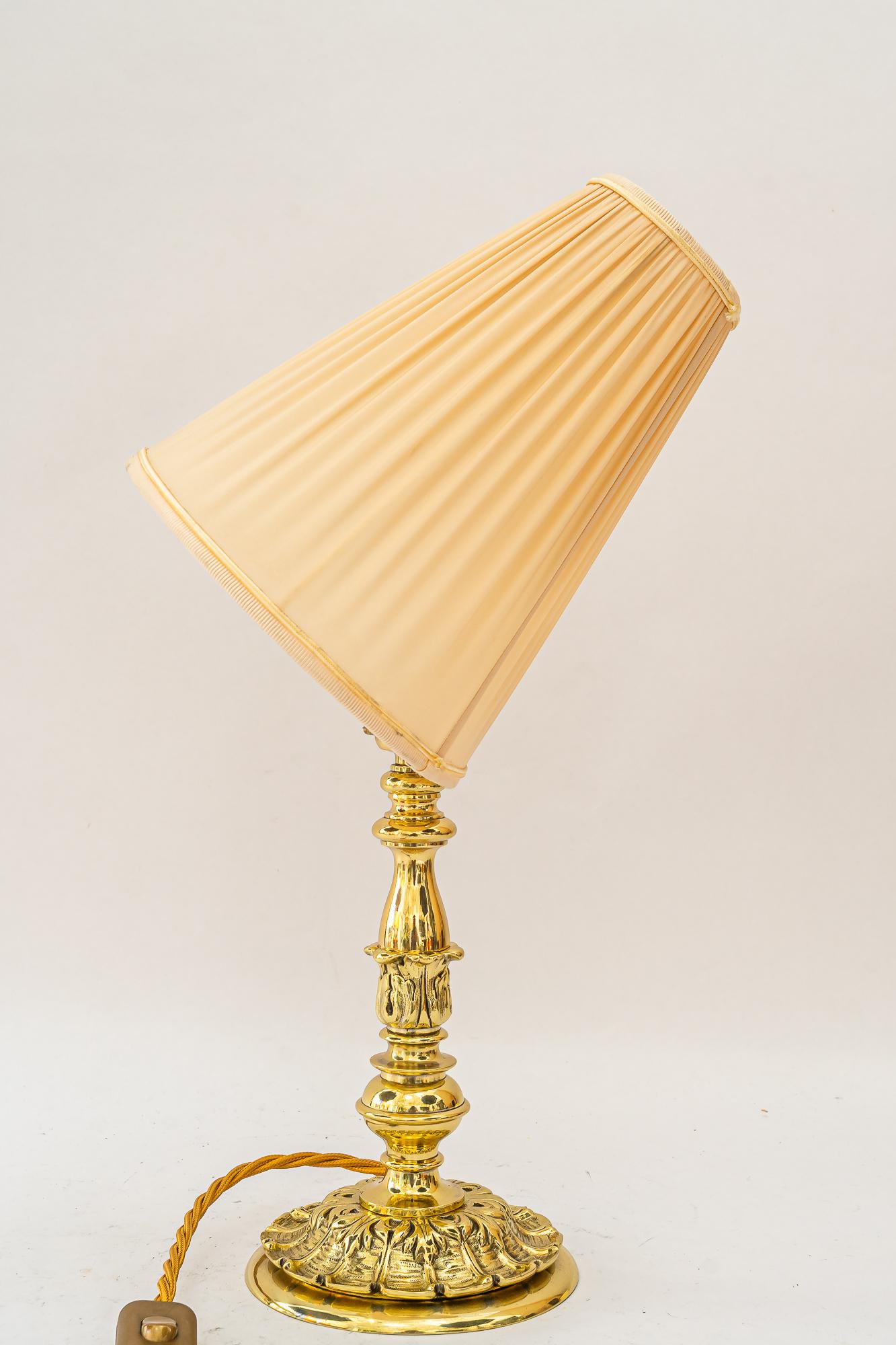 Historistic Table lamp with fabric shade vienna around 1890s (Messing) im Angebot
