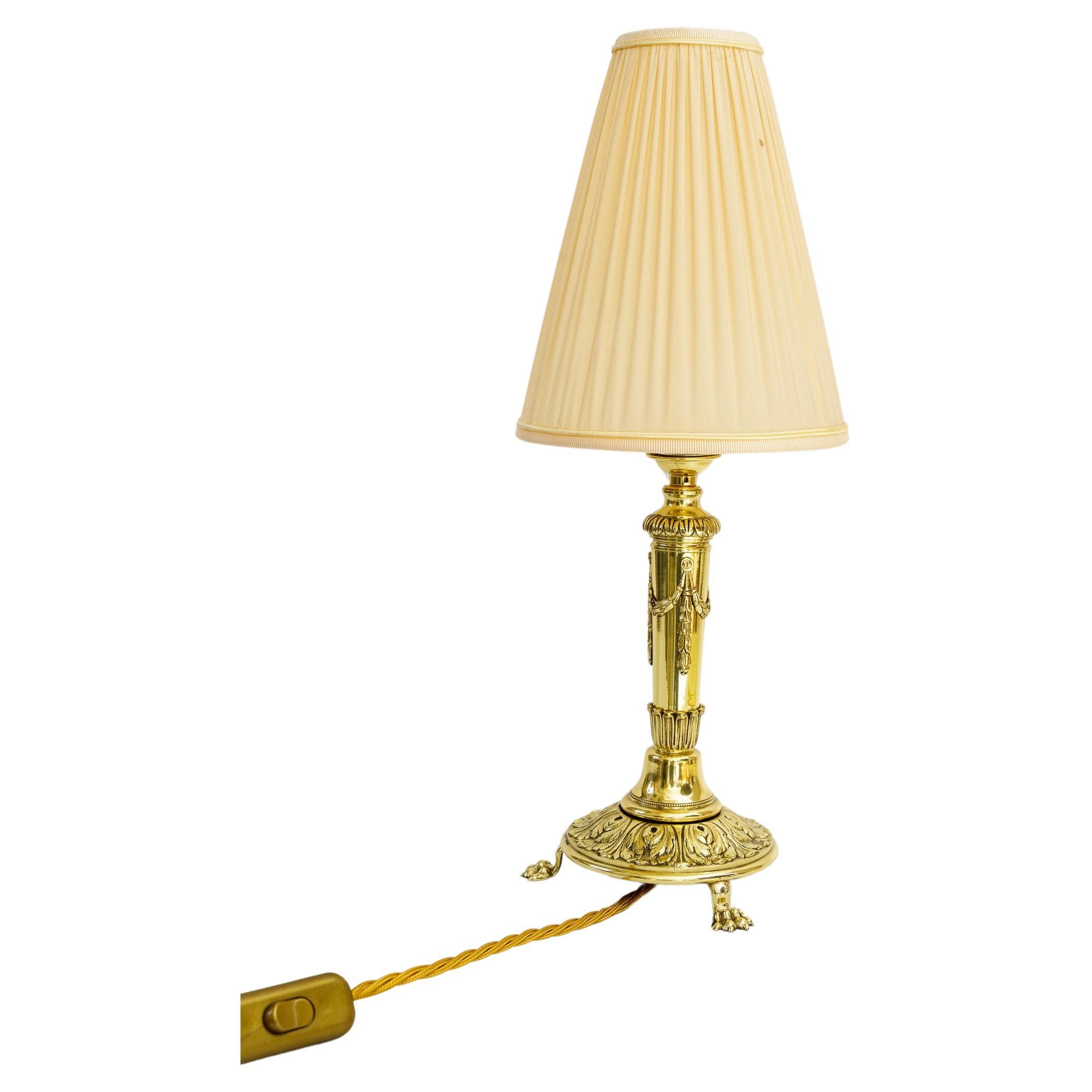Historistic table lamp with fabric shade vienna around 1890s For Sale