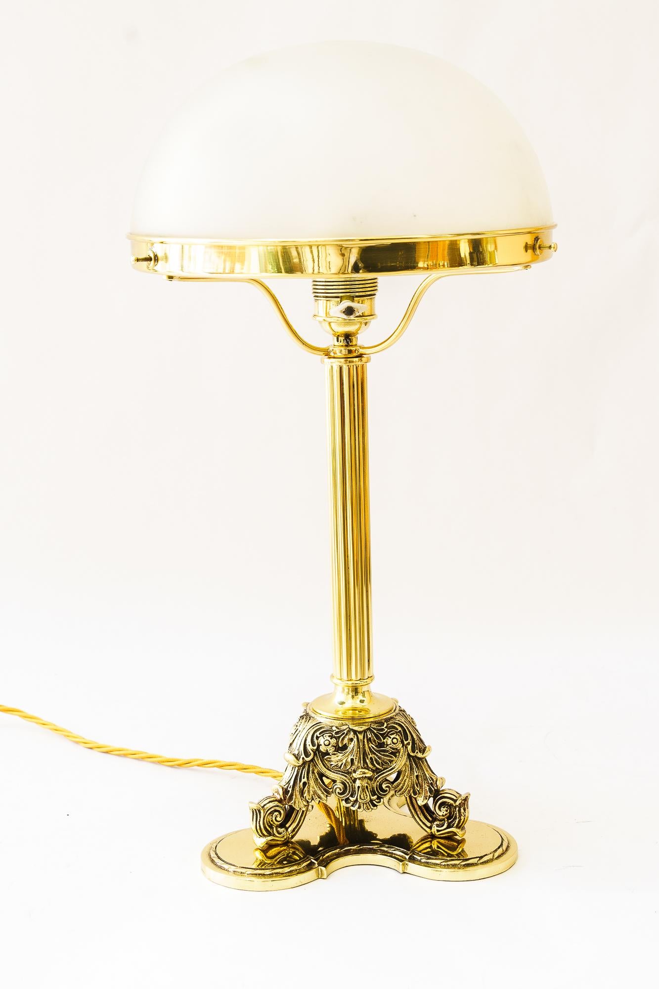 Austrian Historistic Table lamp with original antique glass shade vienna around 1890s For Sale