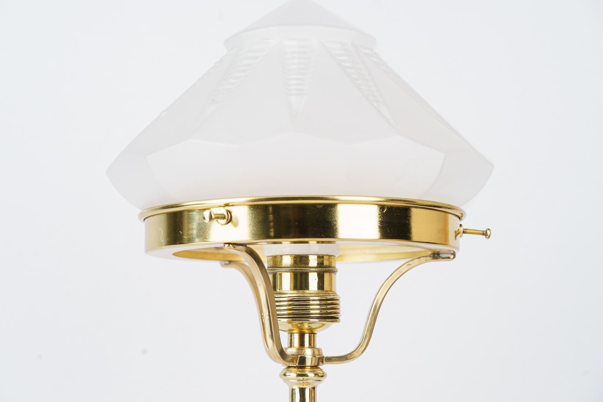 Lacquered Historistic Table lamp with original antique glass shade vienna around 1890s For Sale