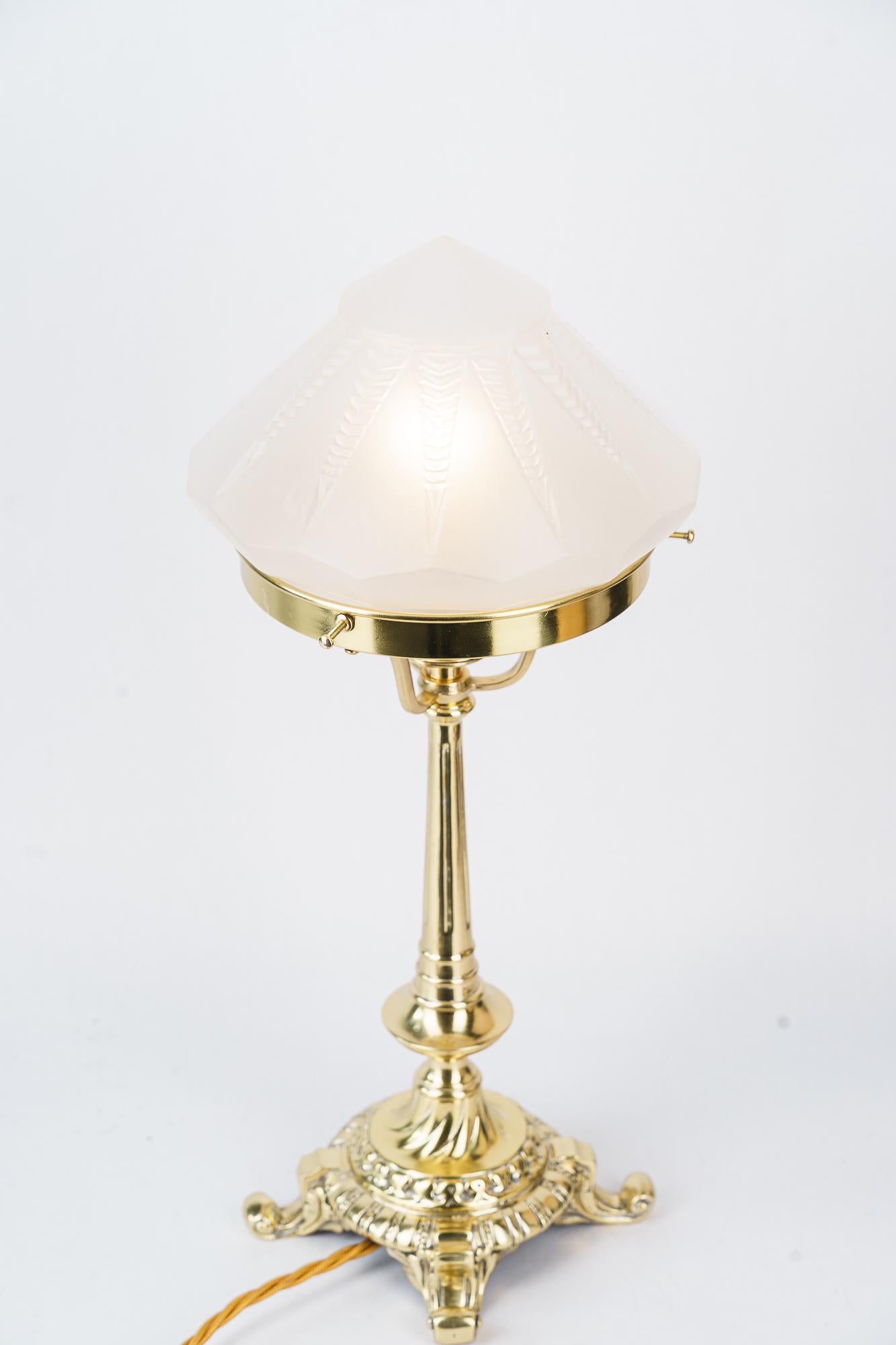 Late 19th Century Historistic Table lamp with original antique glass shade vienna around 1890s For Sale