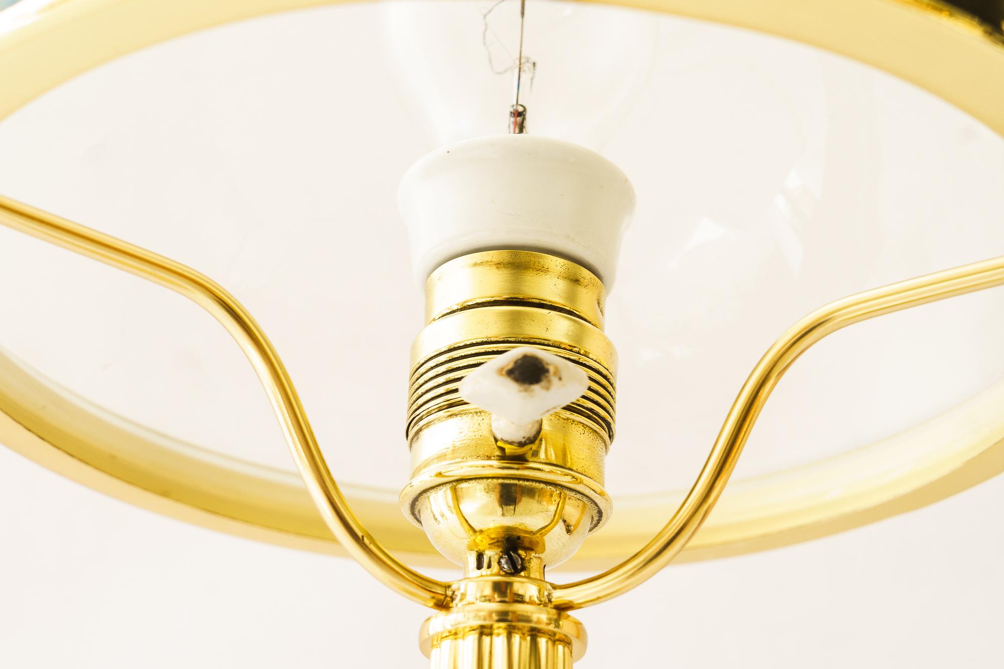 Brass Historistic Table lamp with original antique glass shade vienna around 1890s For Sale
